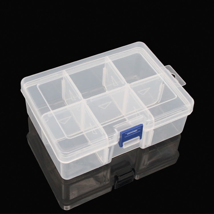 KC10 Blue Button 6 grid transparent flip jewelry Lego toy cosmetics split plastic storage box wholesale