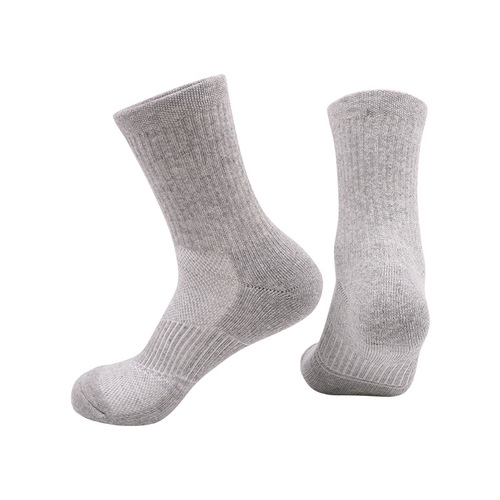 亚马逊精梳棉袜纯色运动袜毛圈中筒袜定制加工透气耐磨男士篮球袜