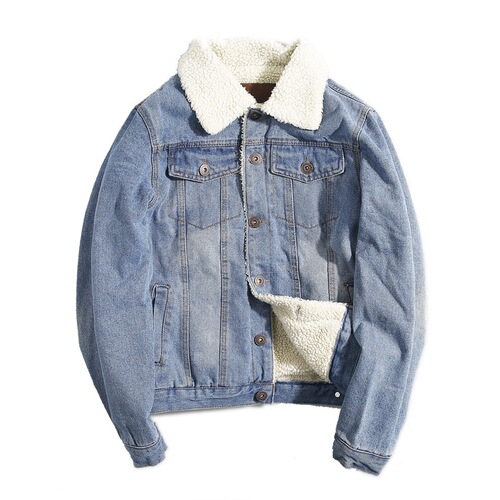 Jeans jacket for men in autumn and winter, loose lambswool coat with stand-up collar, couple set, baseball style casual top clothing