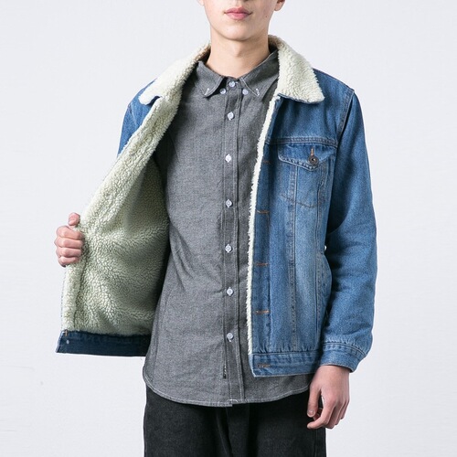 Jeans jacket for men in autumn and winter, loose lambswool coat with stand-up collar, couple set, baseball style casual top clothing
