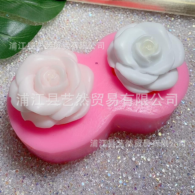 DIY cristal epoxi doble Rosa flor silicona molde fondant molde epoxi yeso decoración de la tabla accesorios decoración del molde