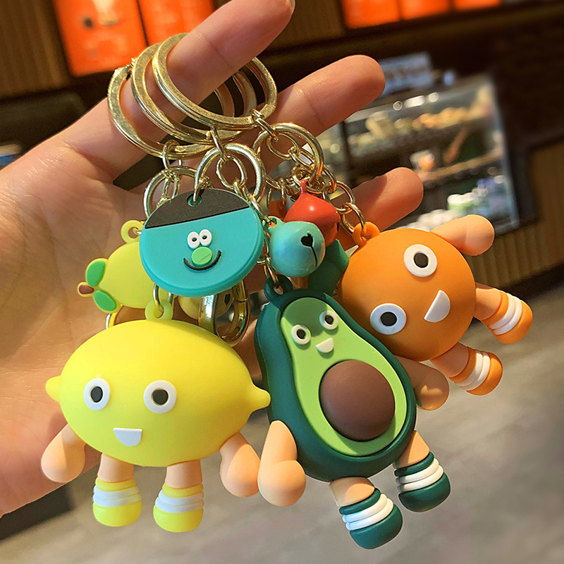 Korean cute ins fashion avocado key chain lemon orange fruit family couple doll pendant gift