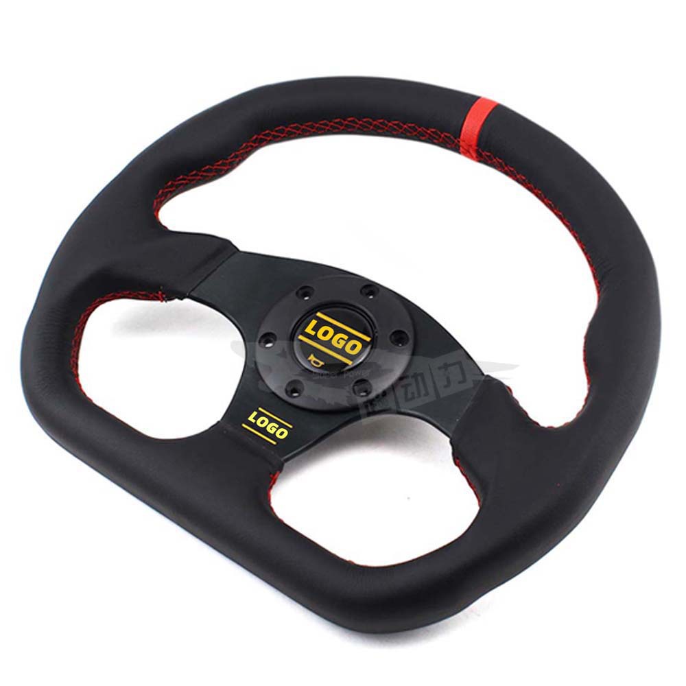 JXR 13 inch D-Shape Steering Wheel Red/Yellow Ring Leather Modified (Steering wheel) - red-ring-red-line