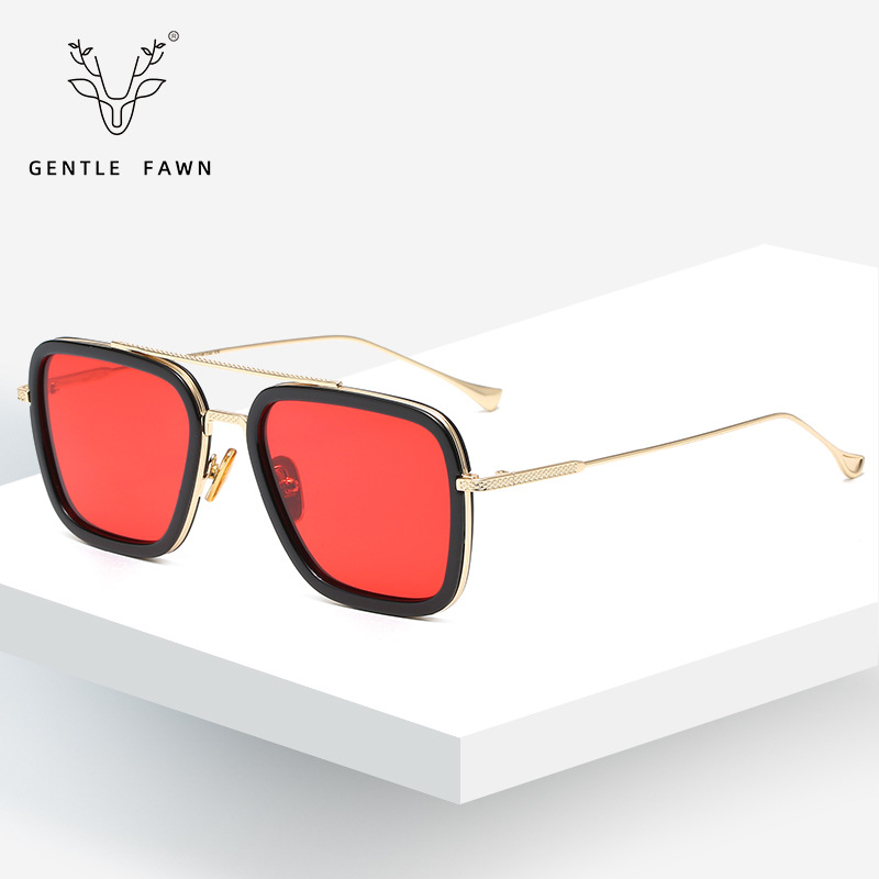 S31394 Iron Man Glasses Same Style Square Polarized Sunglasses Men's Trendy European and American Square Color Lens Sunglasses