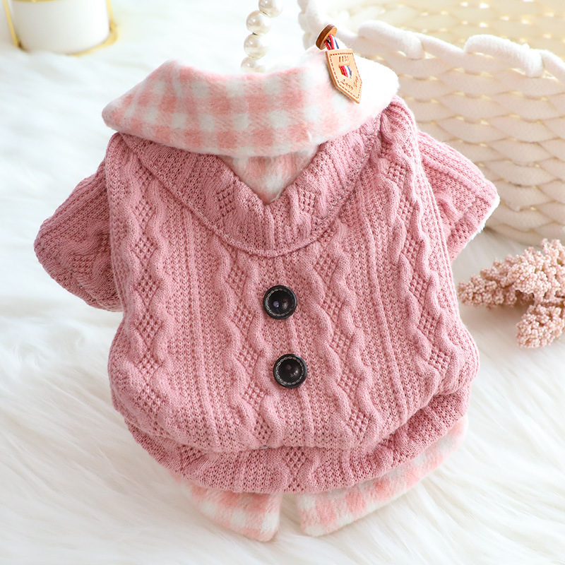 Dog clothes autumn and winter factory wholesale shirt sweater fake two plus velvet warm cotton-padded small dog pet generation