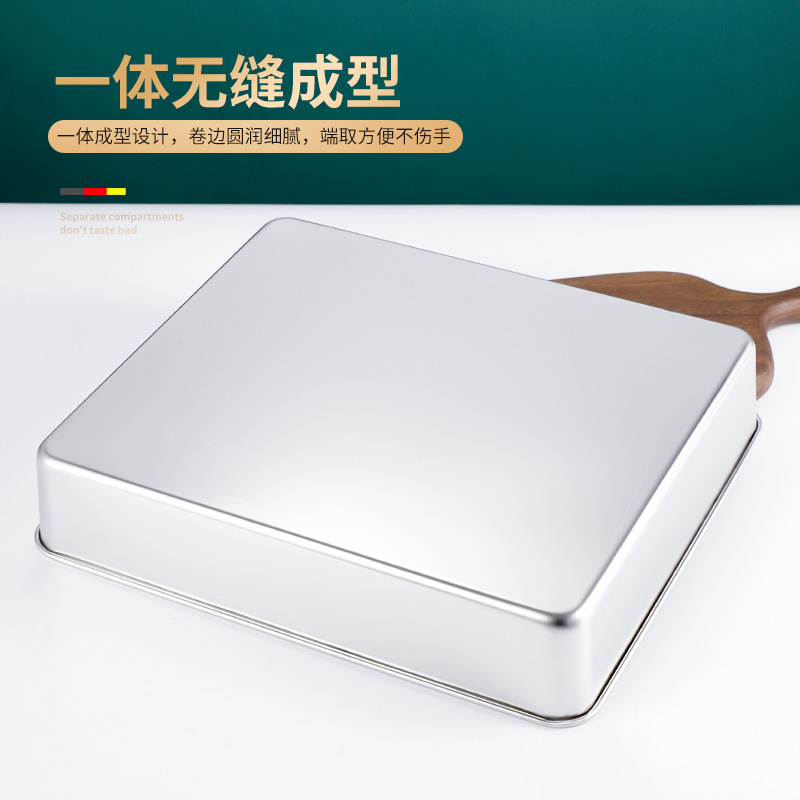 Placa rectangular de acero inoxidable placa de cocina hogar caja con tapa Placa de pastel al vapor bandeja plana placa cuadrada