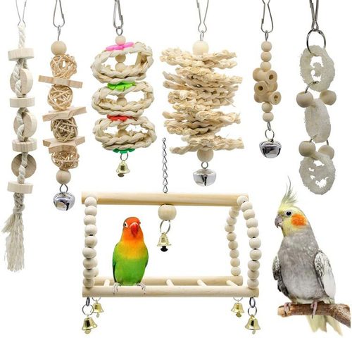 Parrot Bird Toy Set Swing Cage Accessories Supplies Wood Color Amazon