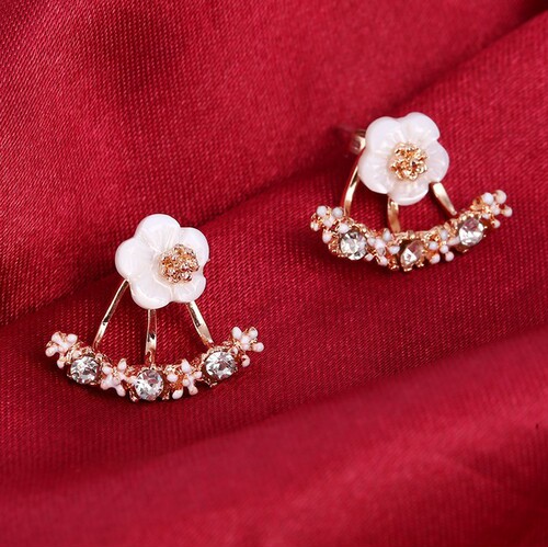 Korean needle earrings, small daisy flower back-hanging earrings, high-end alloy jewelry