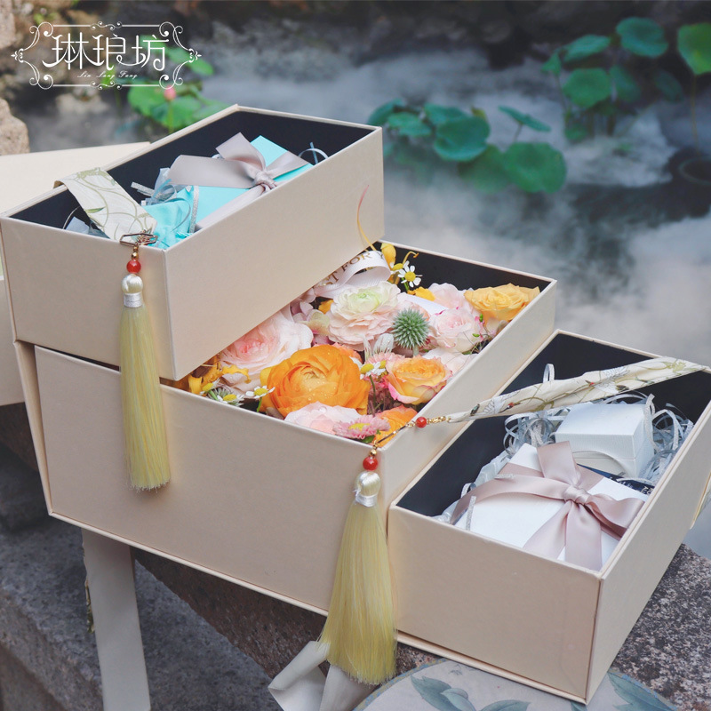 Festival de Medio Otoño Día Nacional flor pastel de Luna caja de regalo caja de Ethernet cuadrado estilo chino plegable caja de flores diseño floral regalo festivo