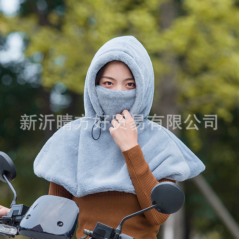 Winter electric car windproof hat female fleece-lined thickened shawl one-piece faux mink velvet face cover hat children warm hat parent-child
