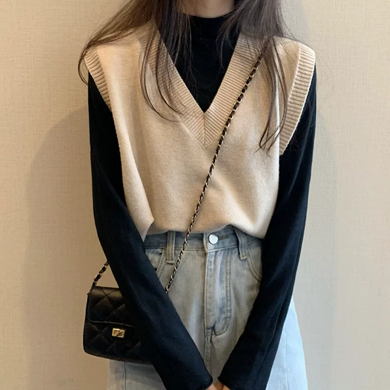 Vest, summer black autumn knitted sweater, high collar