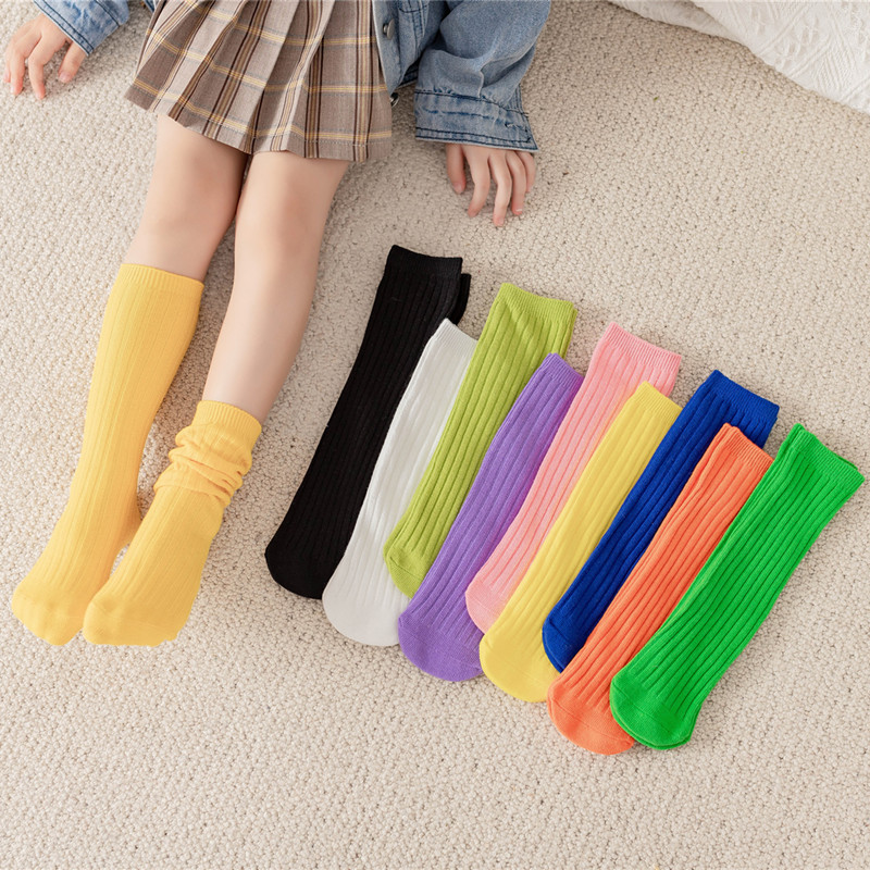 Calcetines de pila para NIÑOS Calcetines rectos sin tacón doble aguja a rayas a media pantorrilla niños grandes color brillante color sólido todo fósforo calcetines para padres e hijos