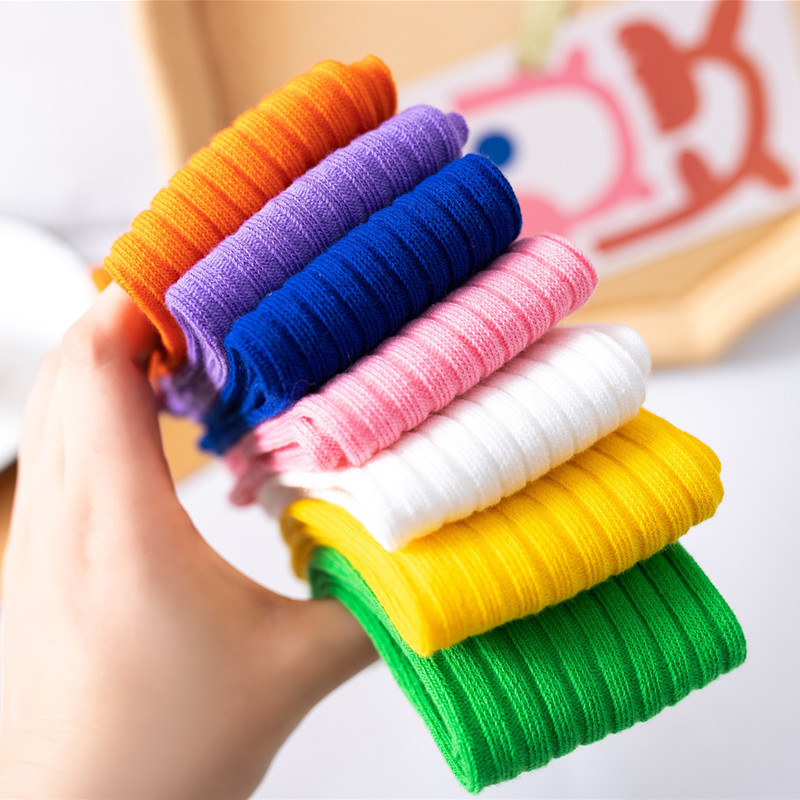 Calcetines de pila para NIÑOS Calcetines rectos sin tacón doble aguja a rayas a media pantorrilla niños grandes color brillante color sólido todo fósforo calcetines para padres e hijos