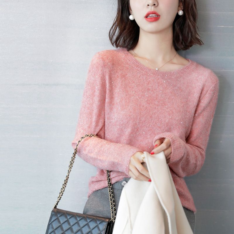 Glitter Sequin Sweater for Women, Loose Fit, Outerwear, 2026 Spring and Autumn New Style, Long-Sleeve Knit Base Top, Elegant for Commuting