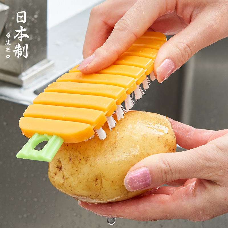 日本进口家用果蔬清洁刷可弯曲洗蔬菜厨房水果清洗刷去泥不沾油