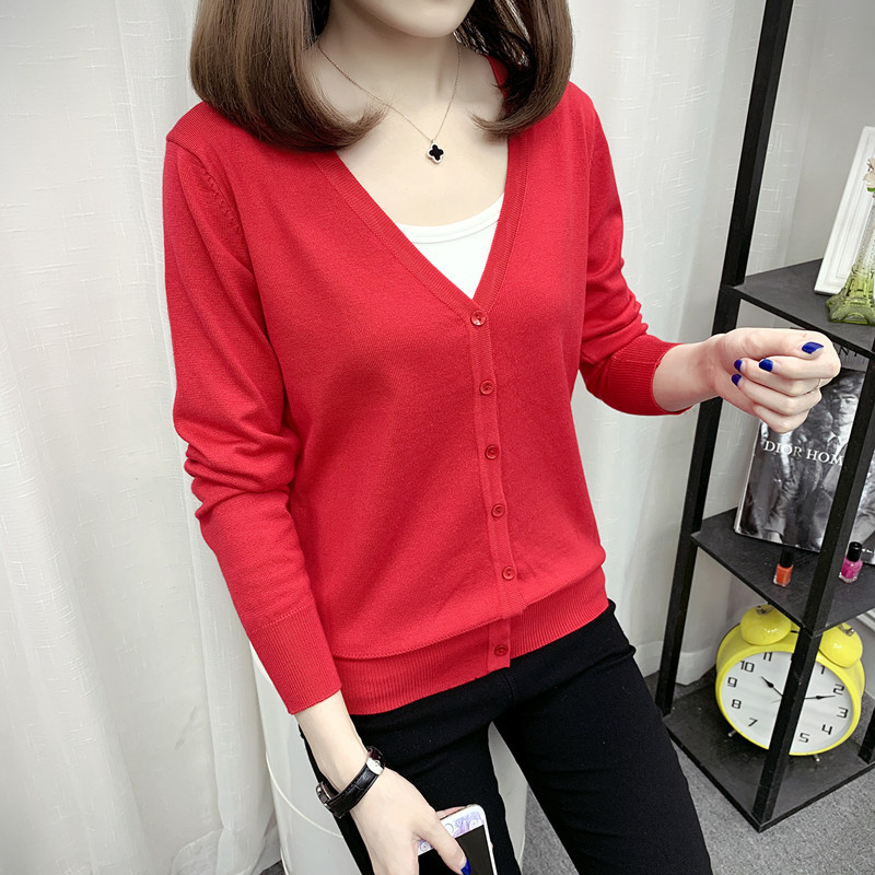 Knitted Cardigan Women's Spring and Autumn Short Top Thin Sweater Small Shawl Coat Winter Base Shirt Summer Air-conditioning Shirt