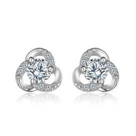 蓝淘 白铜镀银耳饰女韩版可爱花朵镶钻花卉耳钉厂家代理批发