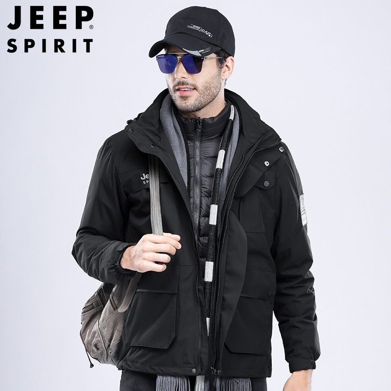 JEEP SPIRIT冲锋衣男女情侣户外防寒服装加厚防风羽绒服男HL8866