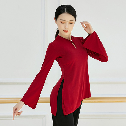 Bell-sleeve dance practice clothing, classical dance body suit for women, Chinese style ethnic dance body suit
