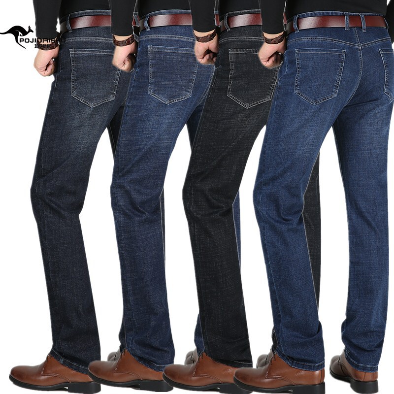 Perky Kangaroo Autumn and Winter Thick Men's Jeans Business Casual Middle-aged Straight Men's Pants Stretch Denim Pants