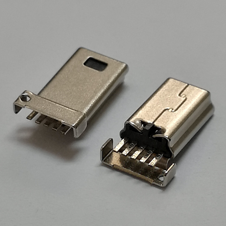 2.0 mini USB 5pin B- type welding plate male head mini5p iron shell with hole ear fixing pin terminal
