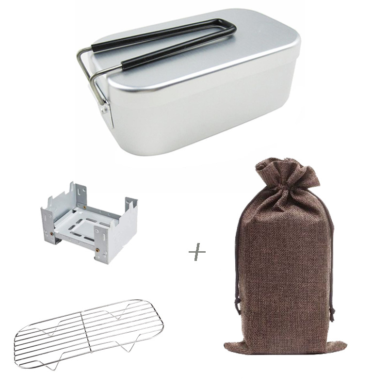 Camping al aire libre vajilla aluminio almuerzo caja portátil plegable japonés cuadrado almuerzo caja de almuerzo logotipo personalizado