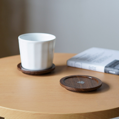 Nishida Muyu walnut cup cover coaster Japanese-style solid wood household coaster insulation pad saucer round universal