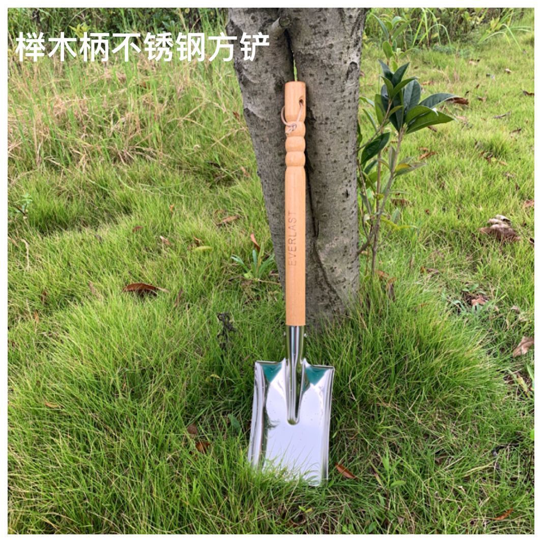 不锈钢锹 园艺铲子 小铁锹 榉木柄种花种菜工具铲 户外垂钓工具