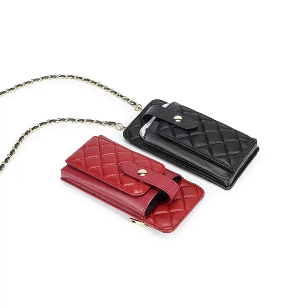 Sheepskin Chanel Style Lingge Mobile Phone Bag Women's Shoulder Crossbody Bag Genuine Leather Chain Bag All-in-One Mini Small Bag