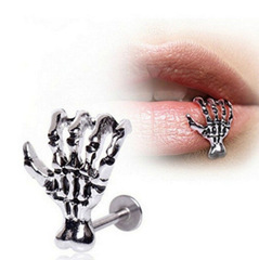 European and American-Style Lip & Bone Piercings Hot on Cross-Border Amazon: Skull Hand Bone Lip Studs & Ear Clips in Stainless Steel – Trending Body Jewelry