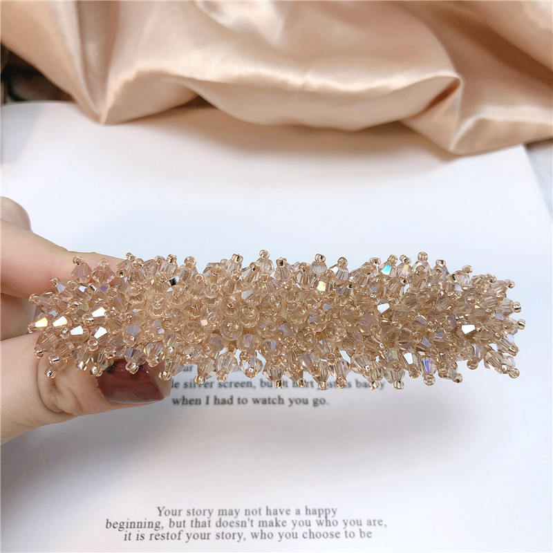 Clip de pelo de cristal de perla coreana, tarjeta de pelo de media banda, clip de resorte rojo, clips de cabeza de niña, toque de cabeza posterior