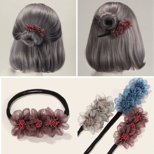 Ball-headed flower hairpin for women, simple braided hairpiece, lazy man's artifact, ever-changing fluffy flower bud hairpiece