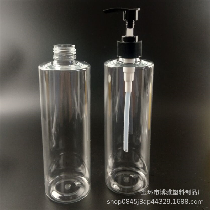 500ML尖嘴瓶 透明平肩圆柱形pet塑料洗发露瓶