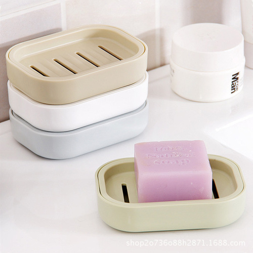日式简约大方加厚塑料沥水肥皂盒方形带盖手工皂盒双层香皂盒皂盘
