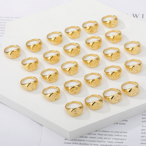 Cross-border new product ancient English font ladies alphabet ring copper round ring fashion jewelry Christmas gift