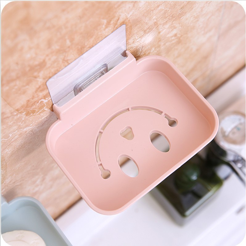 Pegatinas sin costura baño montado en la pared caja de jabón drenaje jabón estante colgante caja de almacenamiento creativo cara sonriente jabón