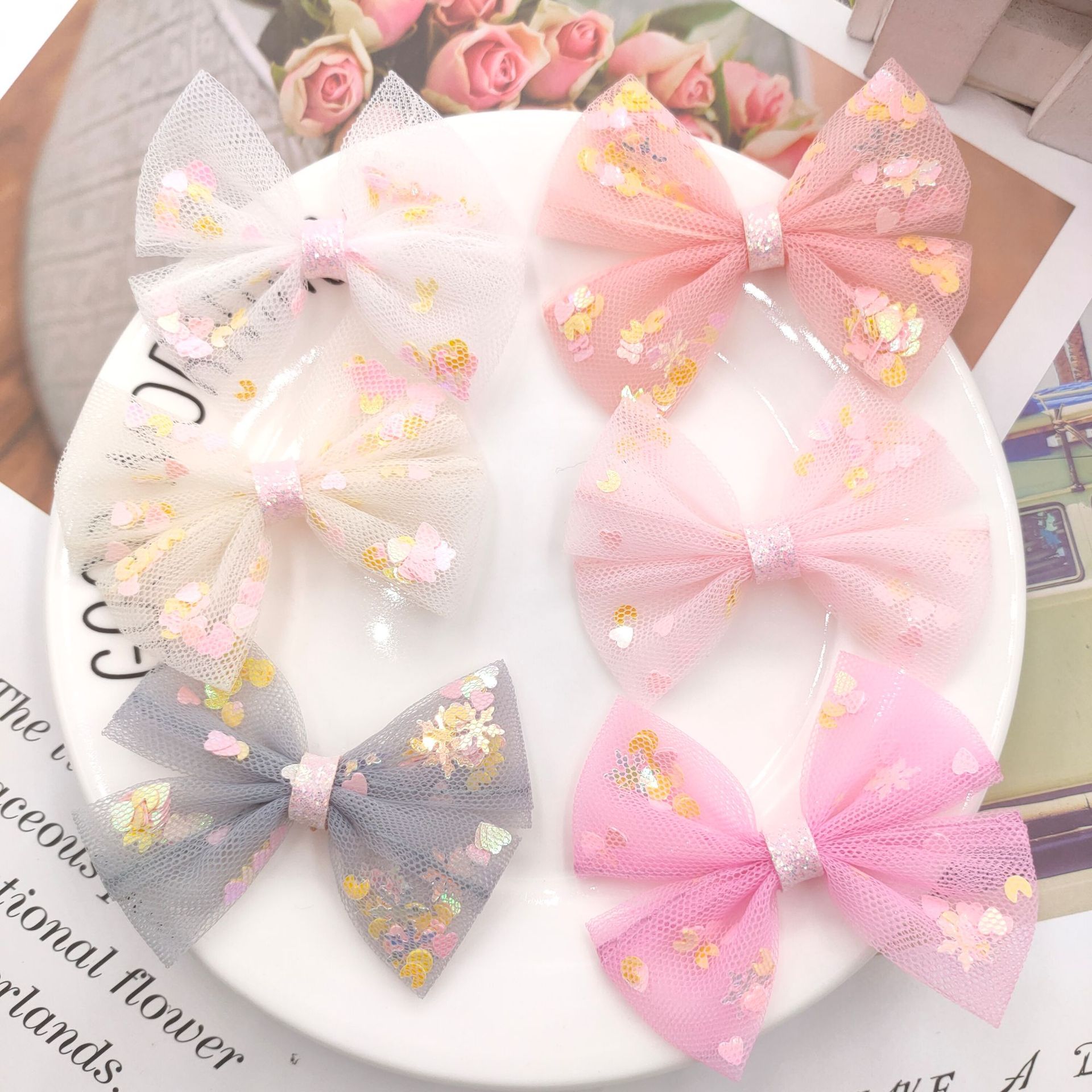 Mesh children's hair accessory with bow handmade