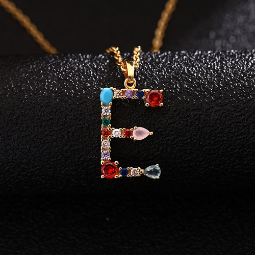 Letter Necklace for Women, 26 Letters, Copper Accented with Colorful Zirconia and Crystal Agate, Stainless Steel Chain Necklace