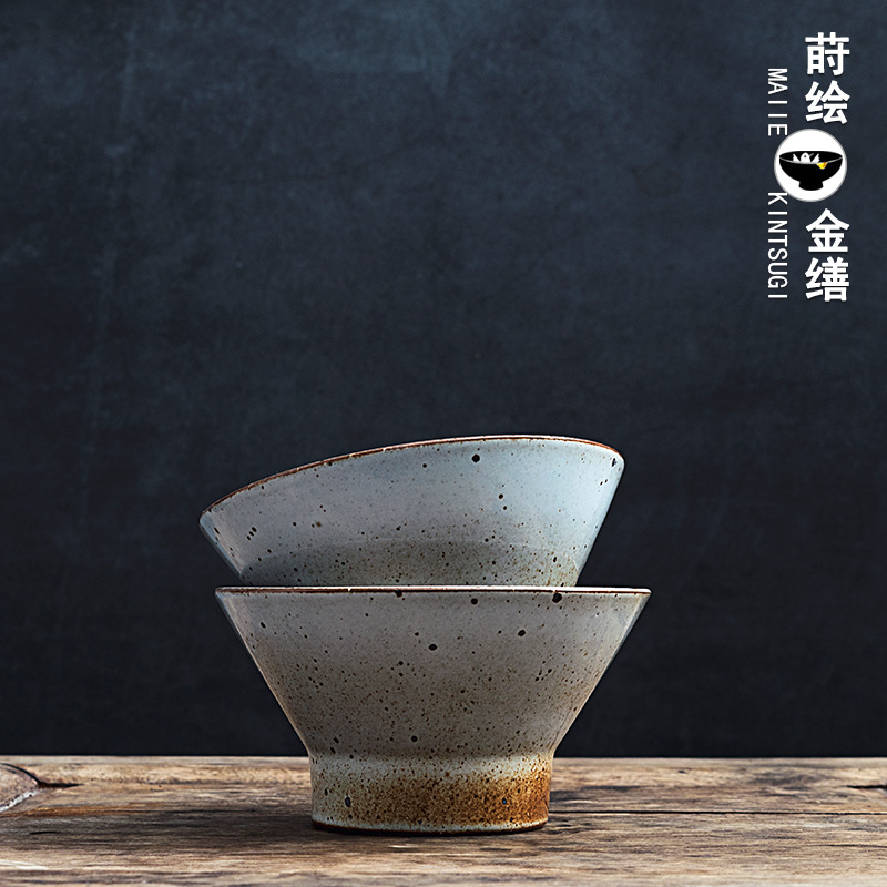 Japanese-style stoneware hotel rice bowl retro small Bowl wholesale tall bowl commercial Bucket Bowl old-fashioned threaded bowl ceramic bowl