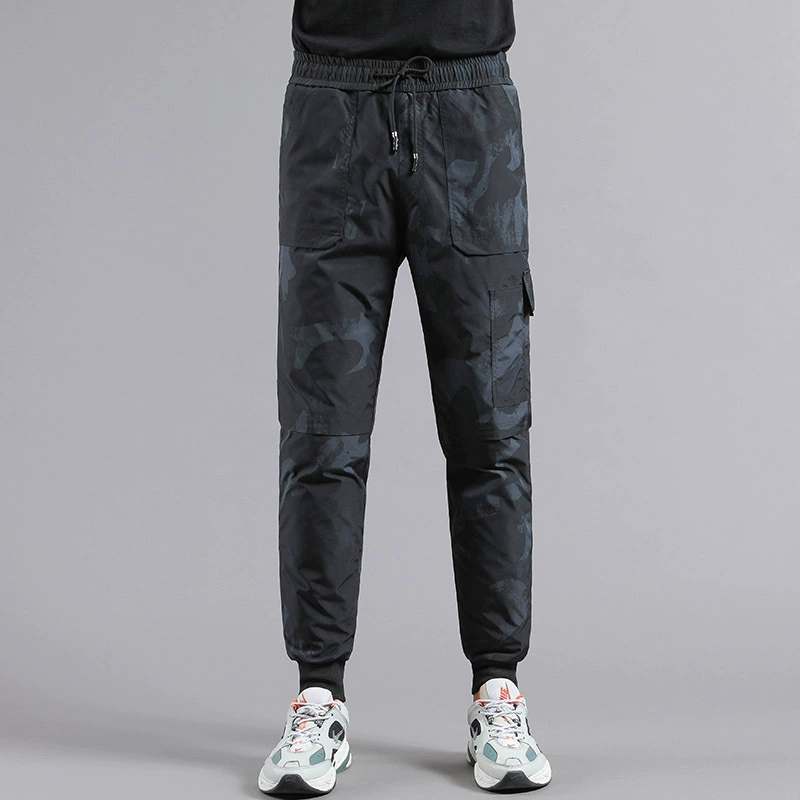 Зимняя утолщенная повседневная прямая теплая зимняя верхняя одежда с высокой талией, однотонные темно-синие пуховые брюки 236