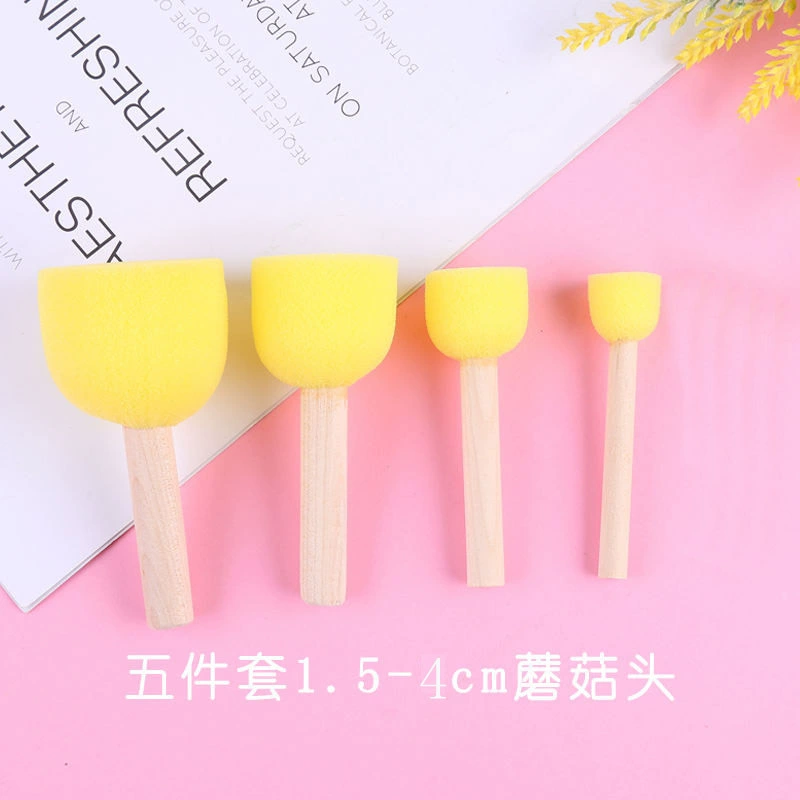 Кисть-губка с деревянной ручкой для рисования, круглая, для детского сада, раннего развития, с головкой-грибком, штамп-губка для рисования