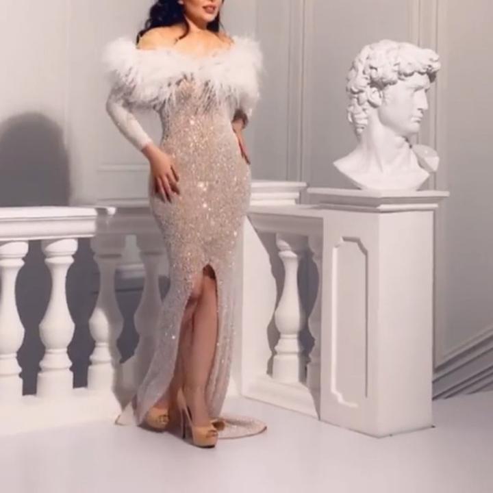 Vestido de Noche Sexy con Plumas y Abertura Lateral, Estilo Europeo y Americano, Novedad 2025, para Mujer, Venta en eBay