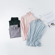 针织真丝棉高领打底衫桑蚕丝修身显瘦秋冬上衣纯色百搭舒适女长袖