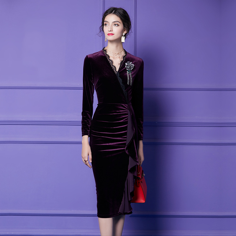 Corsage Velvet Dress
