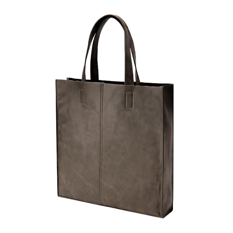 Korean version of fashionable PU leather shoulder bag, simple commuter men's and women's tote bag, square vertical crossbody large-capacity handbag_voghion.com