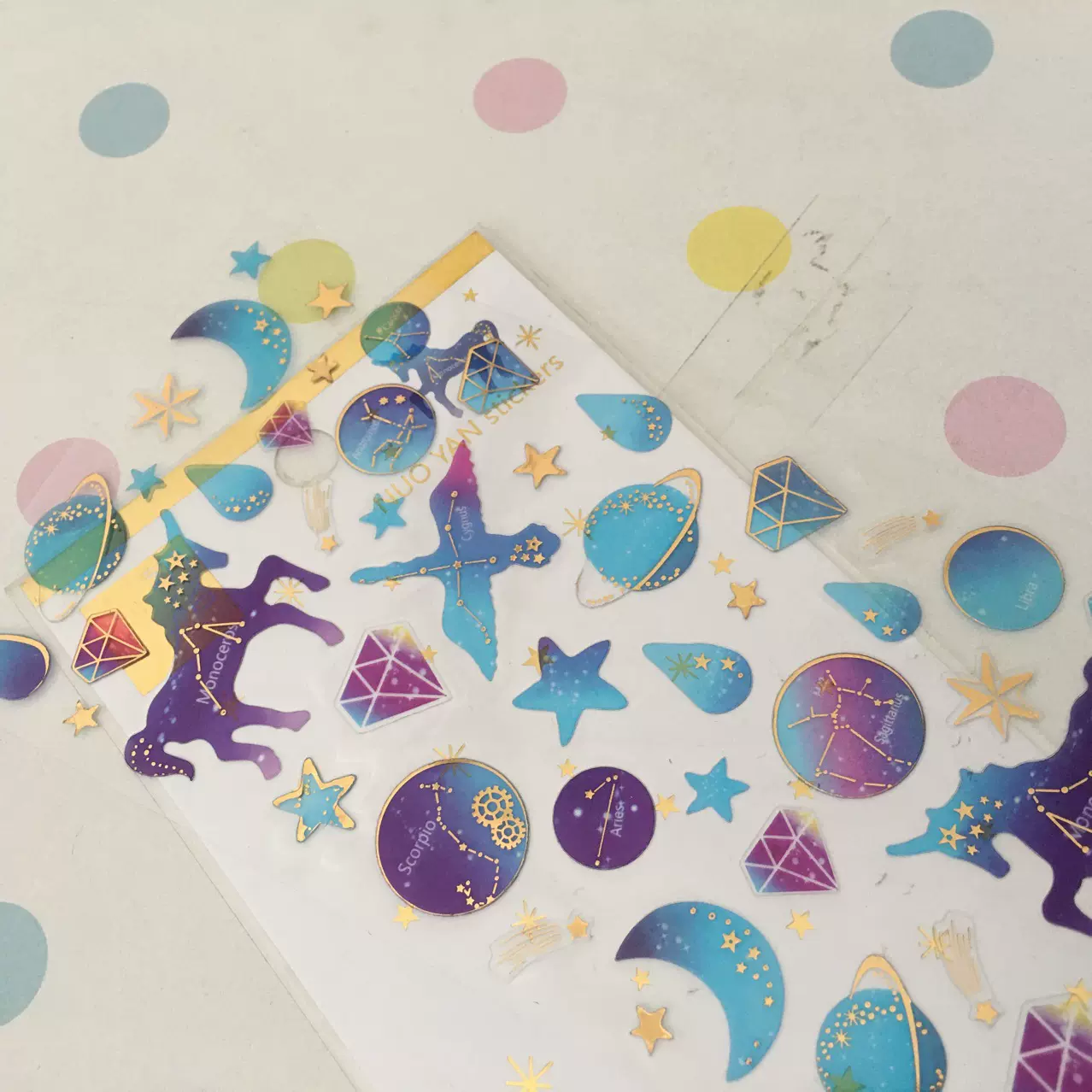 卡通泡泡立体蓝色贴纸不干胶水果贴画烫金pvc太空系列不干胶