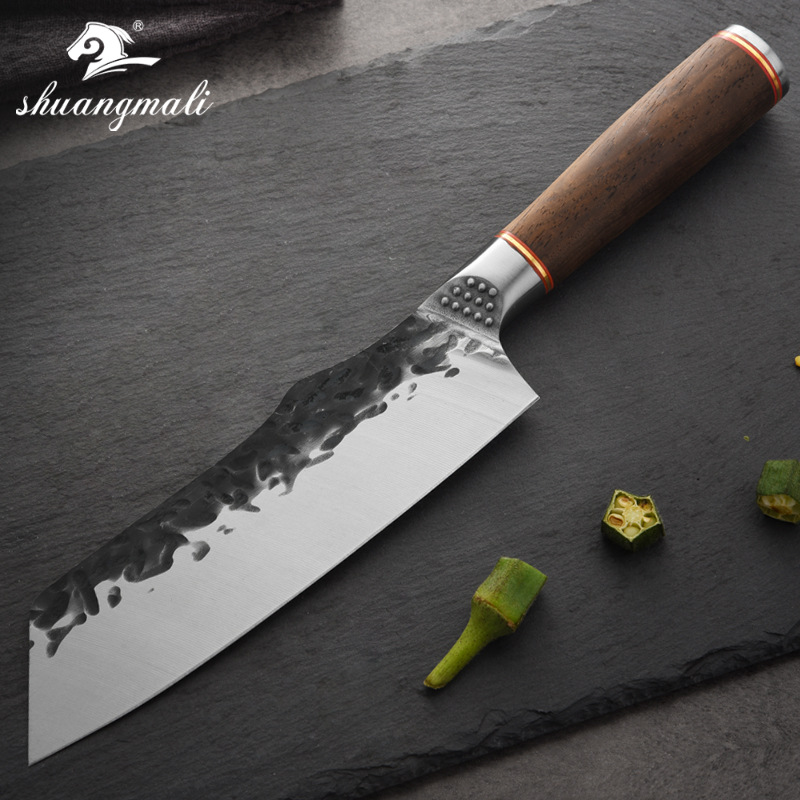 Cuchillo de chef, cuchillo de acero inoxidable 5CR15MOV forjado a mano con mango de ébano, alta dureza, envío transfronterizo.