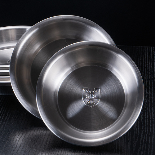 304 stainless steel plate kitchen household thickened and deepened round dinner plate side dish plate fruit plate multi-piece set wholesale