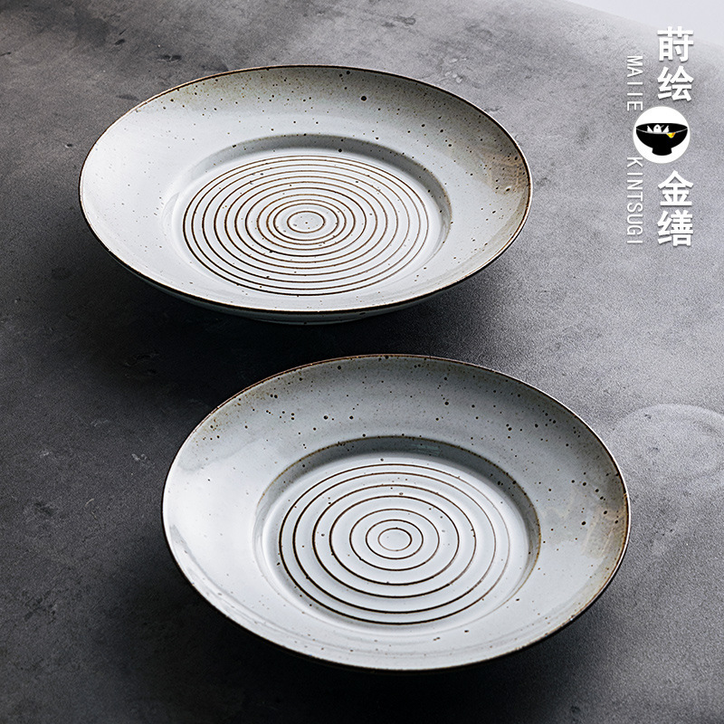 Crude Pottery Plate Japanese Style Creative Distinctive Tableware Household Shallow Plate Psta Plate Vintage Nostalgic Vintage Dinner Plate Crude Pottery Plate Japanese Style Creative Distinctive Tableware Household Shallow Plate Psta Plate Vintage Nostalgic Vintage Dinner Plate