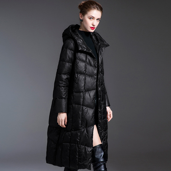 Long fashionable elite down jacket with hood